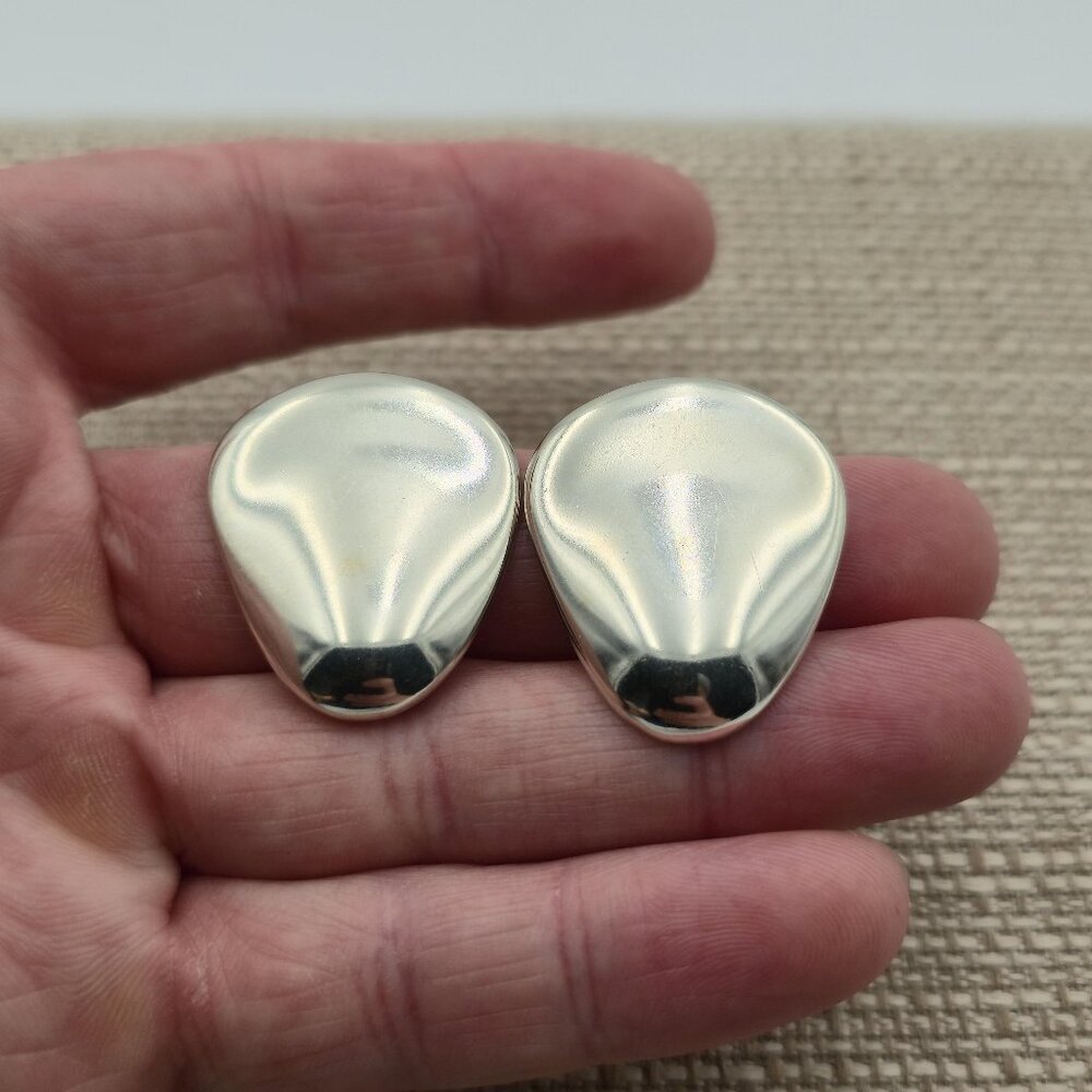 Sterling Silver Solid Bright Simple Shape Clip On… - image 1